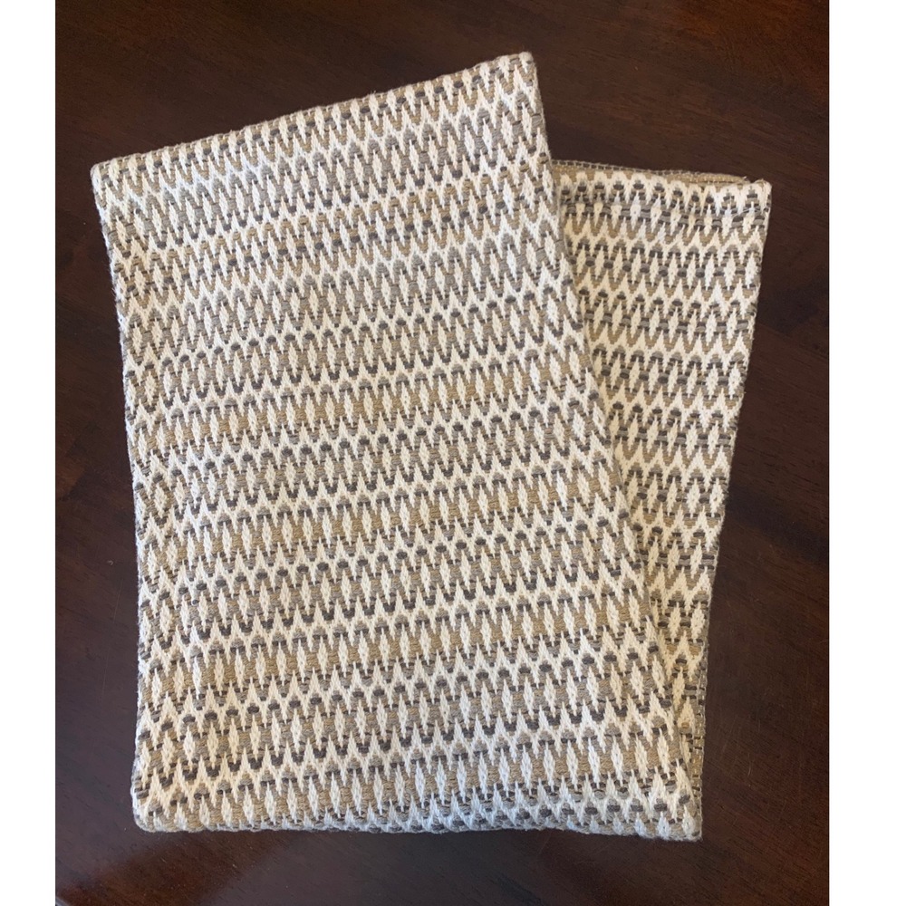 Food Network Table Runner Woven Geometric Cotton Tan Grey Cream Neutral 13" Wide